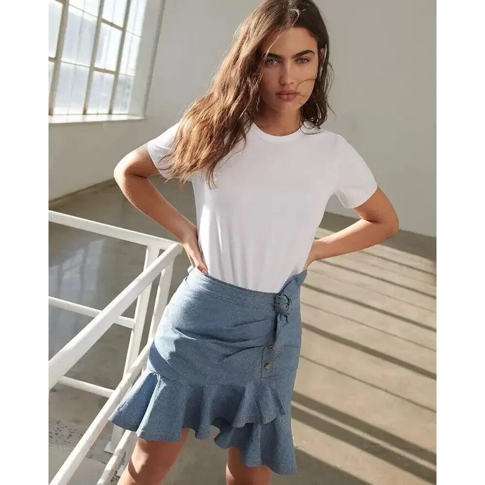 NWT Veronica Beard Chambray Bari T-Shirt Dress Tie Waist Ruffle Women's Large - Picture 15 of 15